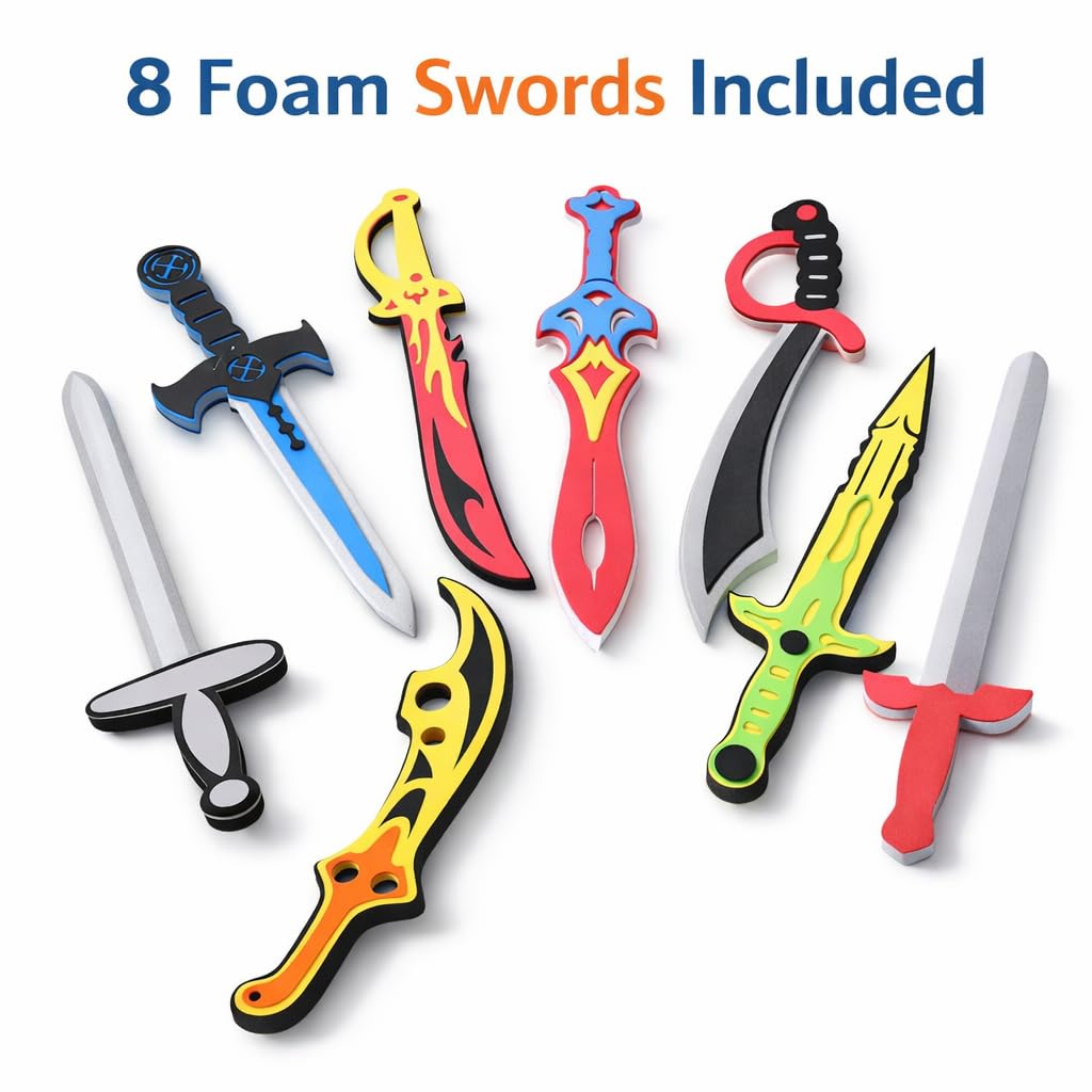 Liberty Imports Foam Swords 8 Pack Weapons Toy Set for Kids + 8